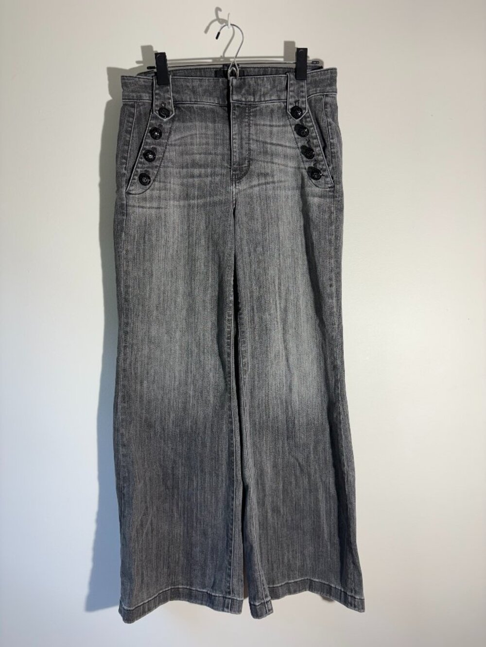 White House Black Market Gray Sailor Jeans 10 High Rise Wide Leg Crop Stretch WH